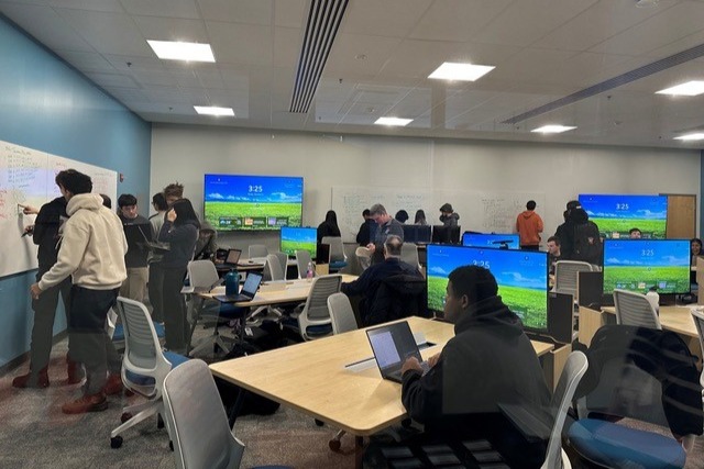 Students working in teams in new 'Classroom of the Future'